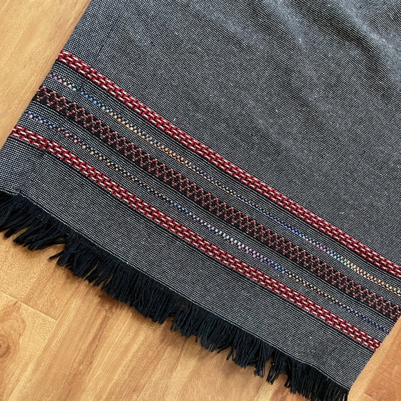 Vintage Black & Grey Wool Blend Embroidered Maxi Skirt With Fringe - Picture 5 of 11